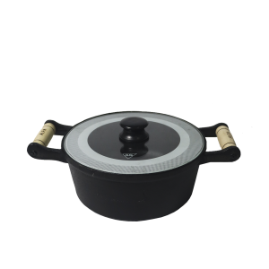 CAÇAROLA COM ALÇA DE MADEIRA TAMPA DE VIDRO